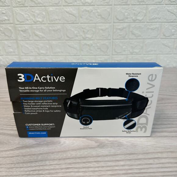 3DActive Running Belt Plus Waist Pack Adjustable Reflective Strips Earphone Hole - Picture 3 of 4